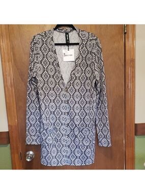 Agnes & Dora Black/Gray and White Aztec Button Down Cardigan